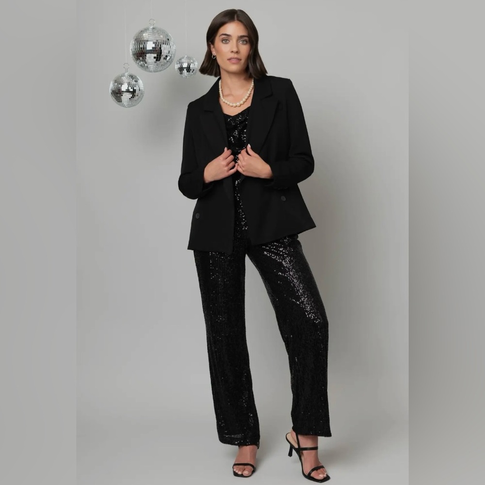 142. Sequin wide leg pants, black